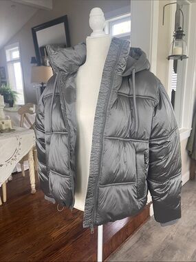 Zara Shiny Hooded Puffer Jacket - Gray